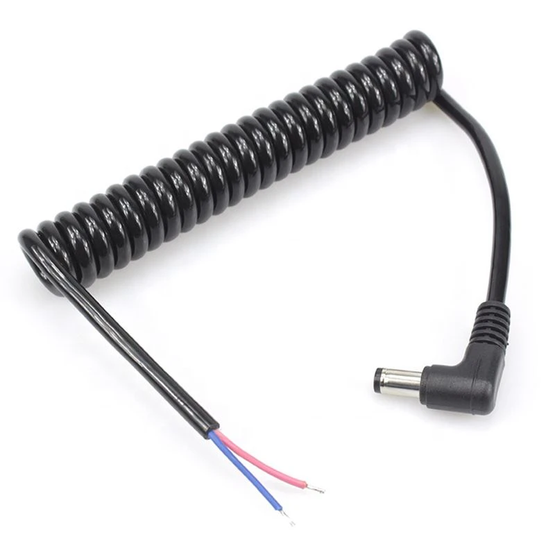 90 degree DC5.5x2.1mm male spiral coiled open power cable